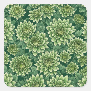 Chrysanthemum green flower pattern square sticker