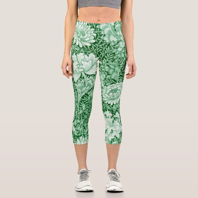 Chrysanthemum Green, William Morris Capri Leggings (Front)