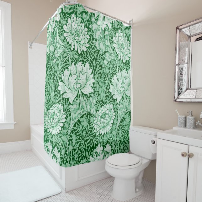 Chrysanthemum Green, William Morris Shower Curtain (In Situ)