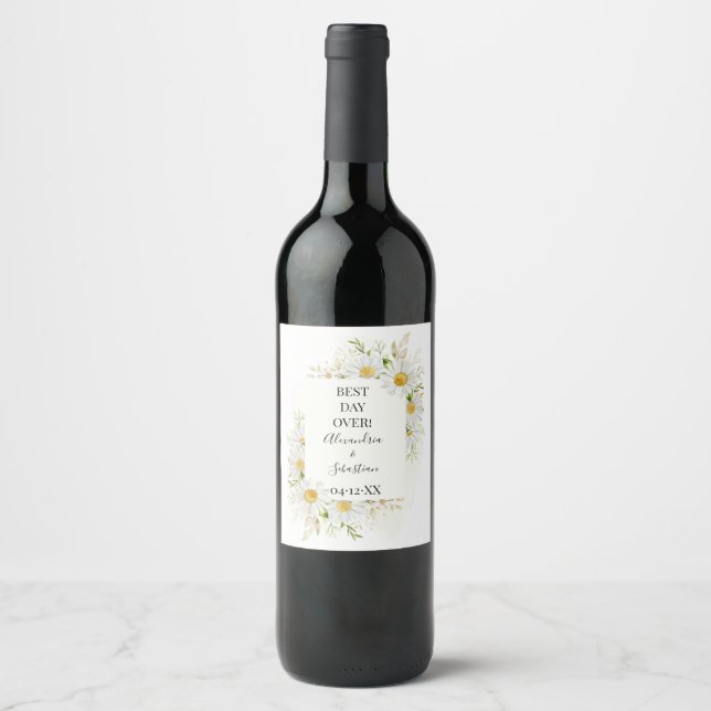 Chrysanthemum Greenery Bridal Shower Couples  Wine Label (Front)