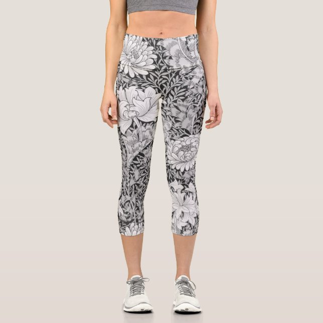 Chrysanthemum Grey, William Morris Capri Leggings (Front)