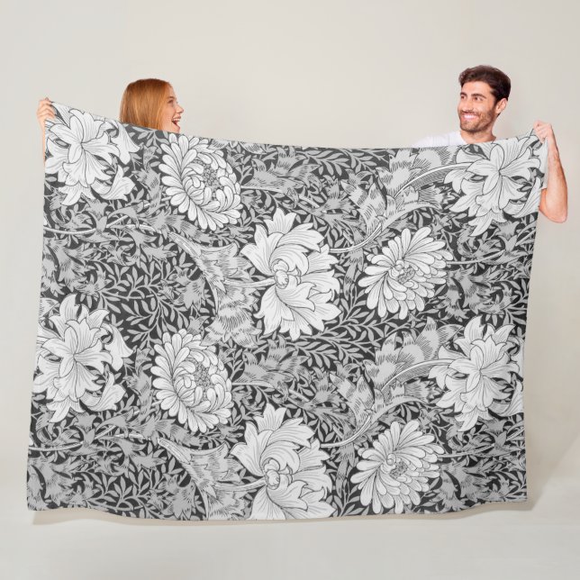 Chrysanthemum Grey, William Morris Fleece Blanket (In Situ)