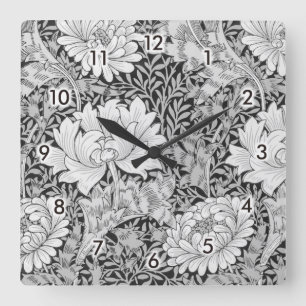 Chrysanthemum Grey, William Morris Square Wall Clock