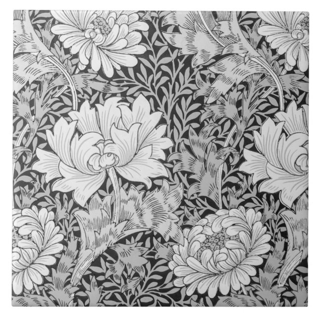 Chrysanthemum Grey, William Morris Tile (Front)