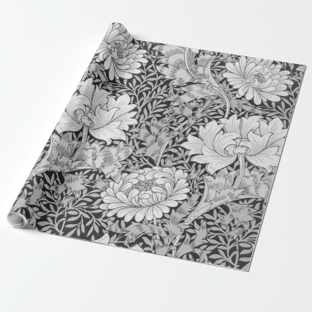 Chrysanthemum Grey, William Morris Wrapping Paper (Unrolled)