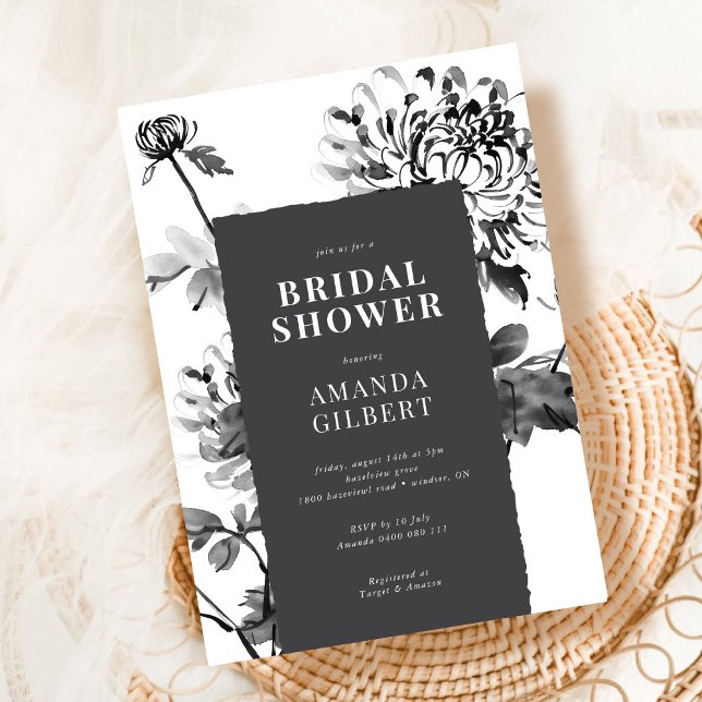 Chrysanthemum Ink Art Bridal Shower Invitation (Creator Uploaded)
