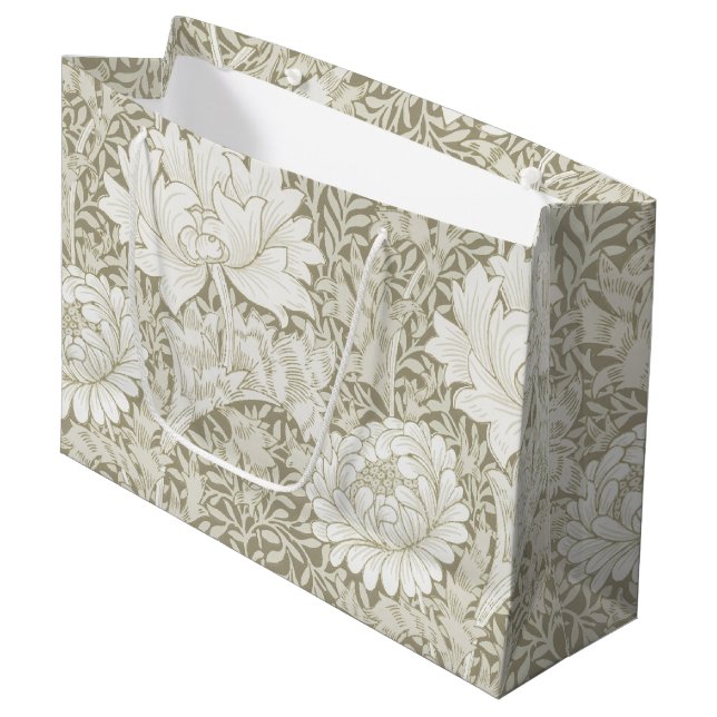 Chrysanthemum Ivory, William Morris Large Gift Bag (Front Angled)