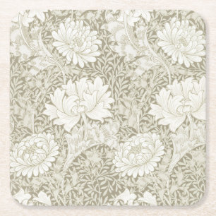 Chrysanthemum Ivory, William Morris Square Paper Coaster
