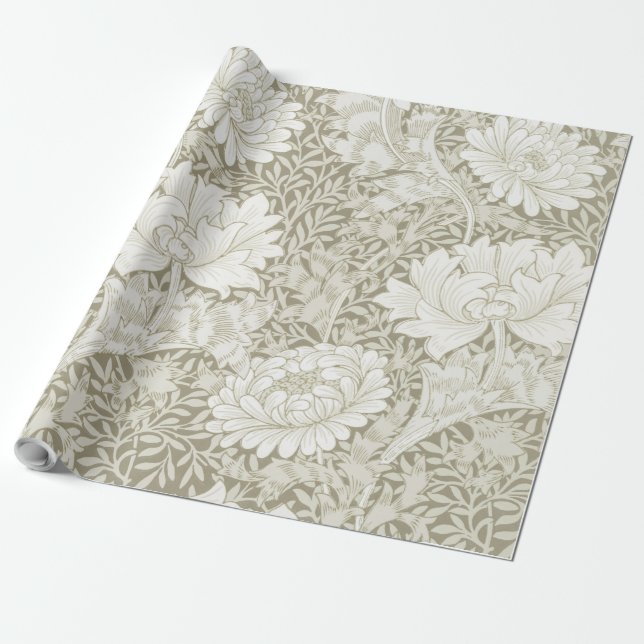Chrysanthemum Ivory, William Morris Wrapping Paper (Unrolled)