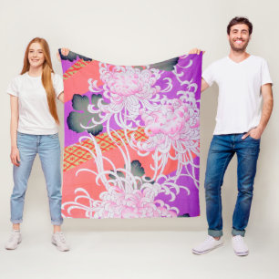 Chrysanthemum, Japanese Design Fleece Blanket