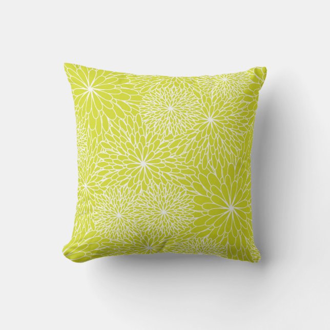 Chrysanthemum Lime Green Pillow (Front)