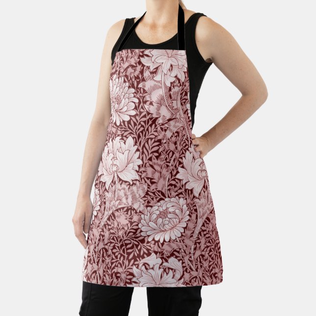 Chrysanthemum Maroon, William Morris Apron (Insitu)