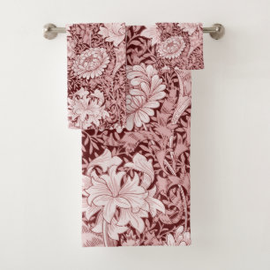 Chrysanthemum Maroon, William Morris Bath Towel Set