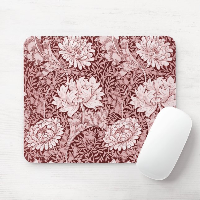 Chrysanthemum Maroon, William Morris Mouse Mat (With Mouse)