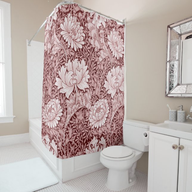 Chrysanthemum Maroon, William Morris Shower Curtain (In Situ)