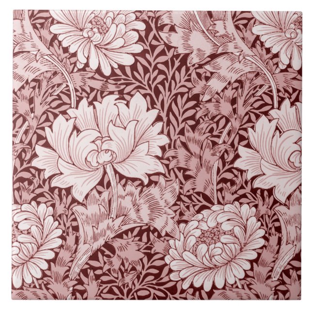 Chrysanthemum Maroon, William Morris Tile (Front)