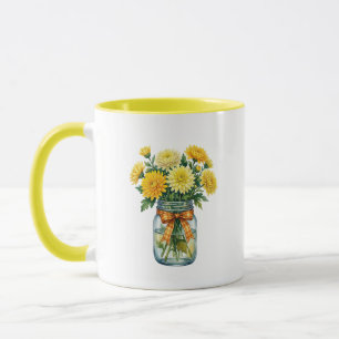Chrysanthemum Mason Jar Watercolor Mug