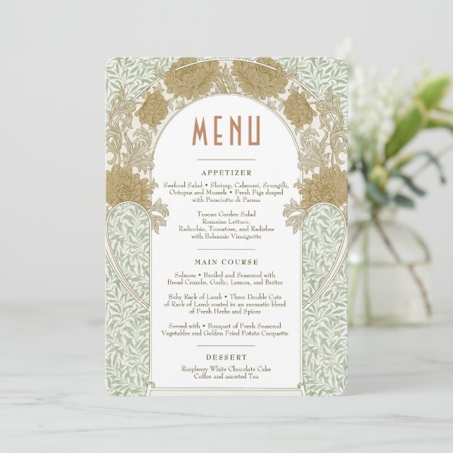 Chrysanthemum Menu Wedding Vintage Art Nouveau Inv Invitation (Standing Front)