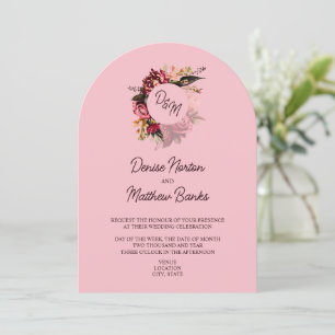 Chrysanthemum Monogram on Almond Blossom Pink Invitation