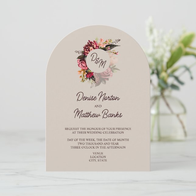 Chrysanthemum Monogram on Perfectly Pale Invitation (Standing Front)