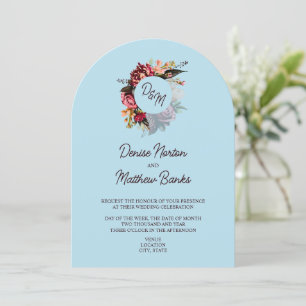 Chrysanthemum Monogram on Spun Sugar Blue Invitation