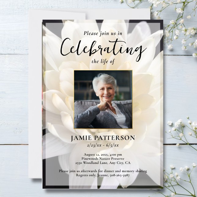Chrysanthemum Mum Floral Celebration of Life Photo Invitation (Creator Uploaded)