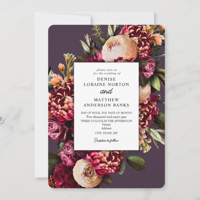 Chrysanthemum on Midnight Plum	 Invitation (Front)
