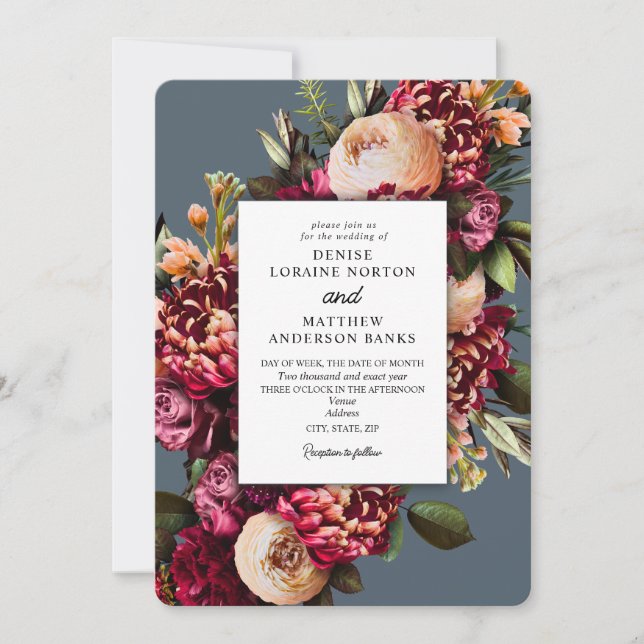 Chrysanthemum on Midnight Teal Invitation (Front)