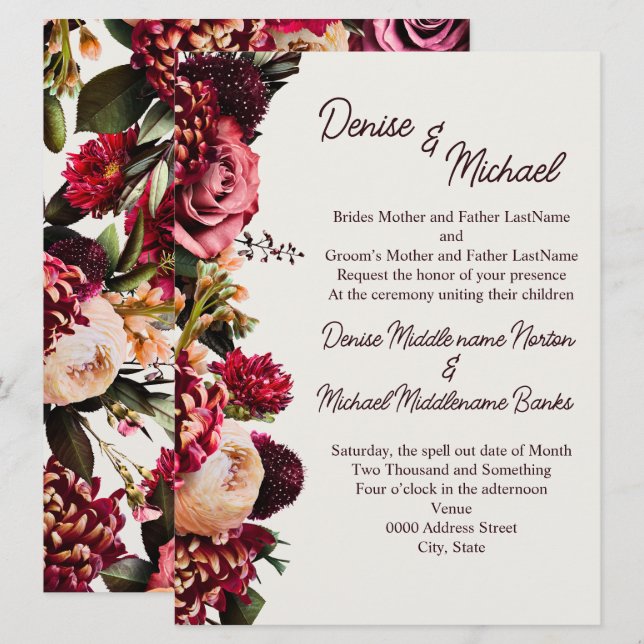 Chrysanthemum on Snow white Invitation (Front/Back)