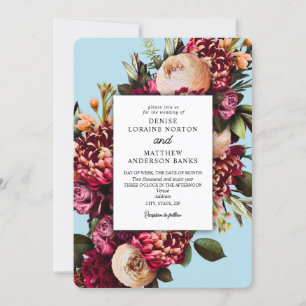Chrysanthemum on Spun Sugar Blue Invitation