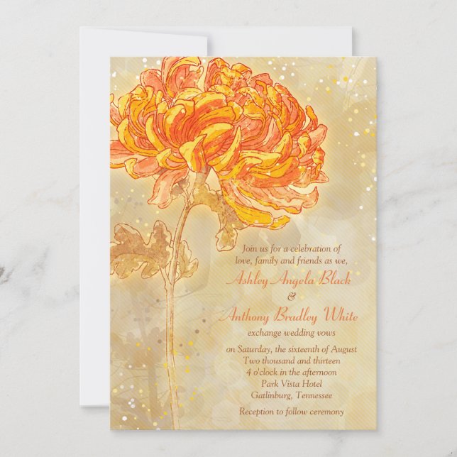 Chrysanthemum Orange Floral Wedding Invitation (Front)