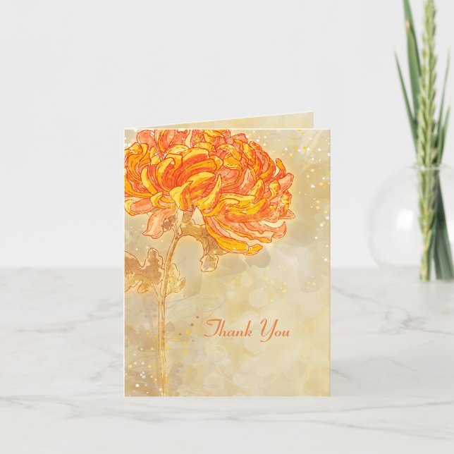 Chrysanthemum Orange Floral Wedding Thank You Card (Front)