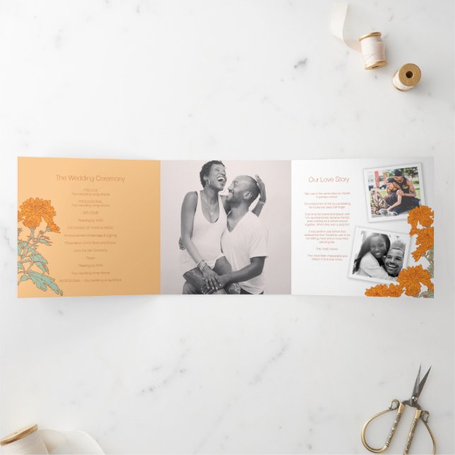 Chrysanthemum orange flower drawing Tri-Fold programme (Inside)