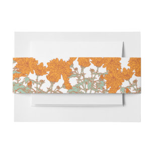 Chrysanthemum orange flower floral white wedding invitation belly band