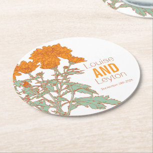 Chrysanthemum orange flower graphic paper coasters