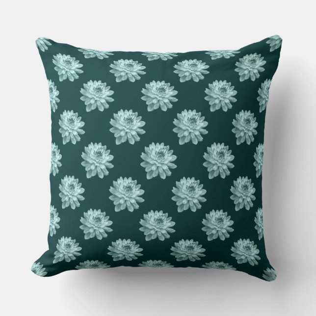 Chrysanthemum Pattern - Dark Green Throw Pillow (Front)