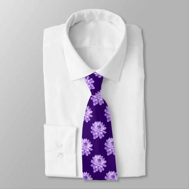 Chrysanthemum Pattern - Deep Purple Tie (Tied)