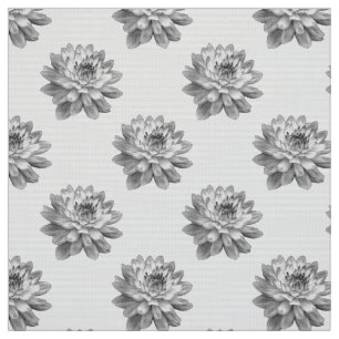 Chrysanthemum Pattern - Monochrome on White Fabric