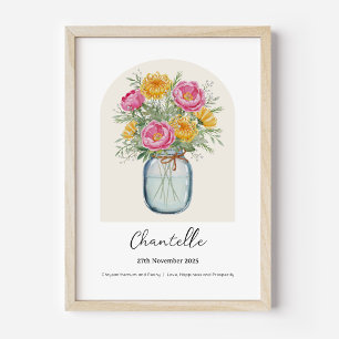 Chrysanthemum Peony Birth Month Flower Poster