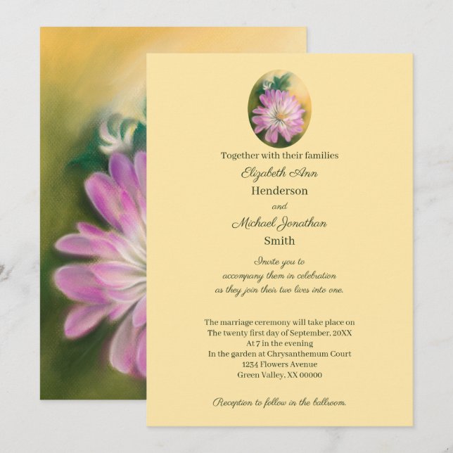 Chrysanthemum Pink and Cream Floral Wedding Invitation (Front/Back)