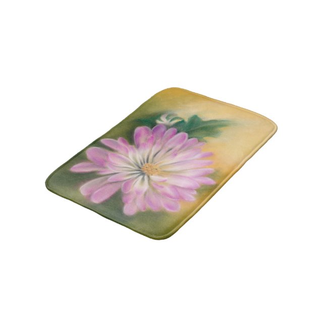 Chrysanthemum Pink and Cream Pastel Floral Bath Mat (Angled)