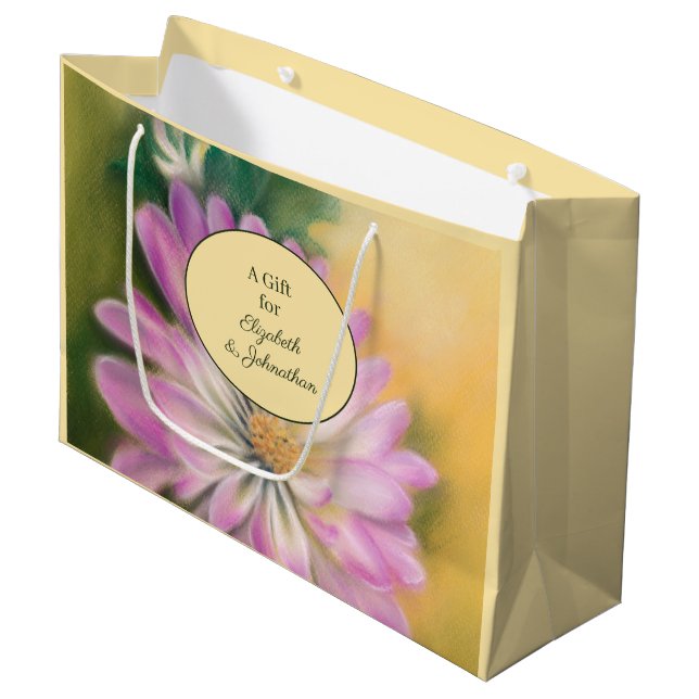 Chrysanthemum Pink and Cream Pastel Floral Large Gift Bag (Front Angled)