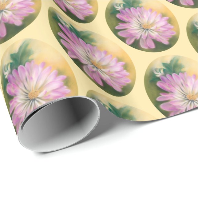 Chrysanthemum Pink and Cream Pastel Floral Wrapping Paper (Roll Corner)
