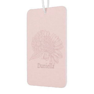 Chrysanthemum Pink Line Drawing with Your Name Car Air Freshener