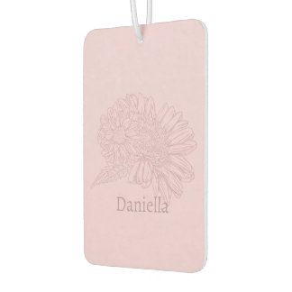 Chrysanthemum Pink Line Drawing with Your Name  Car Air Freshener