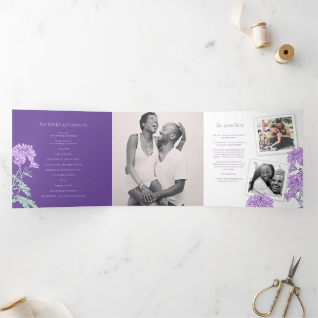 Chrysanthemum purple flower drawing Tri-Fold programme (Inside)