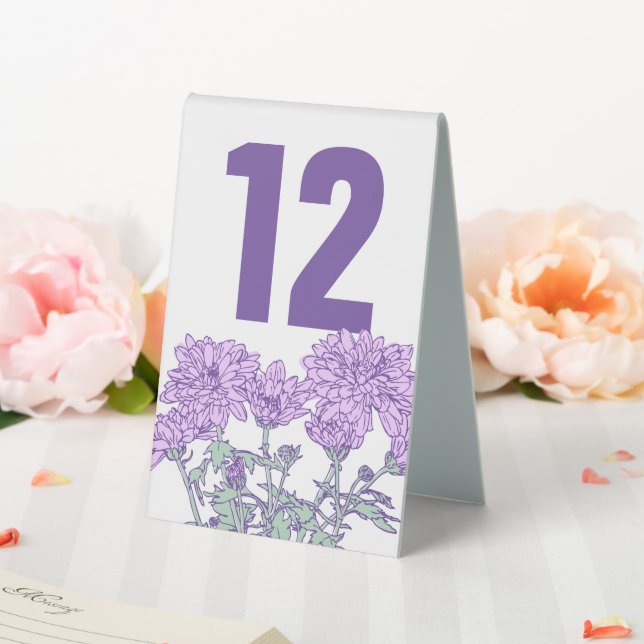 Chrysanthemum purple flower wedding table numbers (In SItu (Wedding))