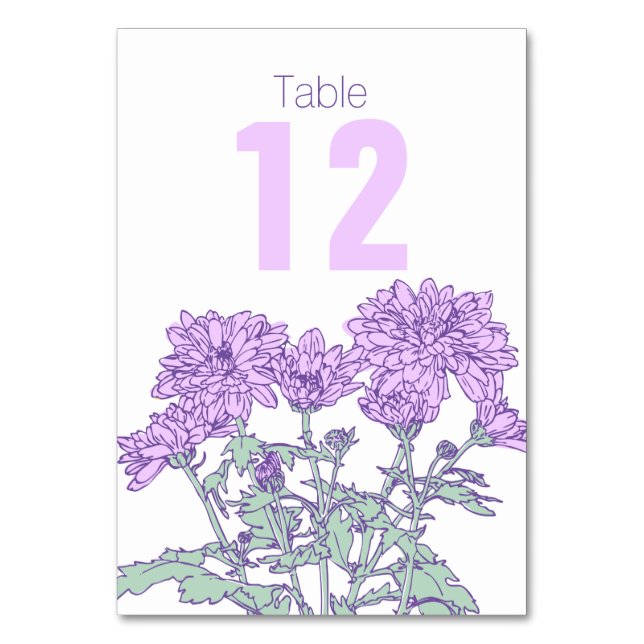 Chrysanthemum purple flower wedding table numbers (Front)