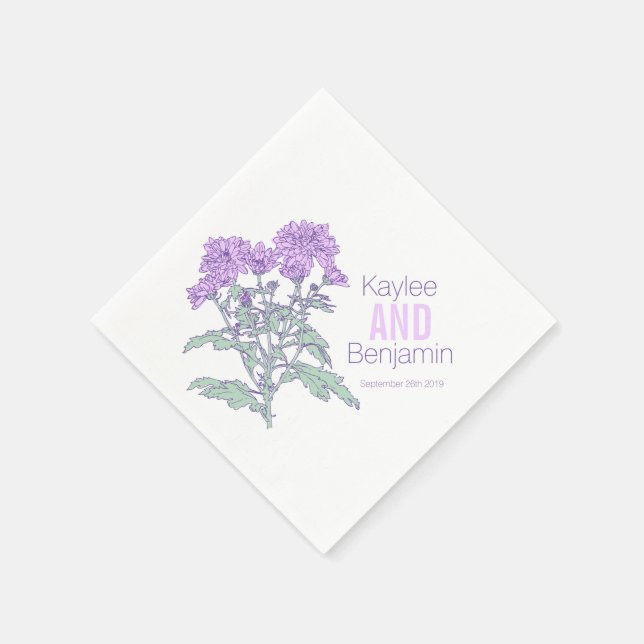 Chrysanthemum purple flowers wedding napkins (Corner)