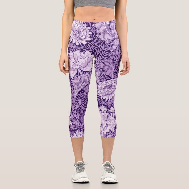 Chrysanthemum Purple, William Morris Capri Leggings (Front)